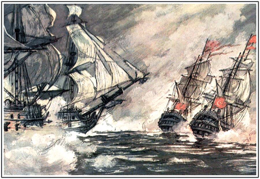 Картина «Морской бой в Керченском проливе» Художник И.И. Родинов