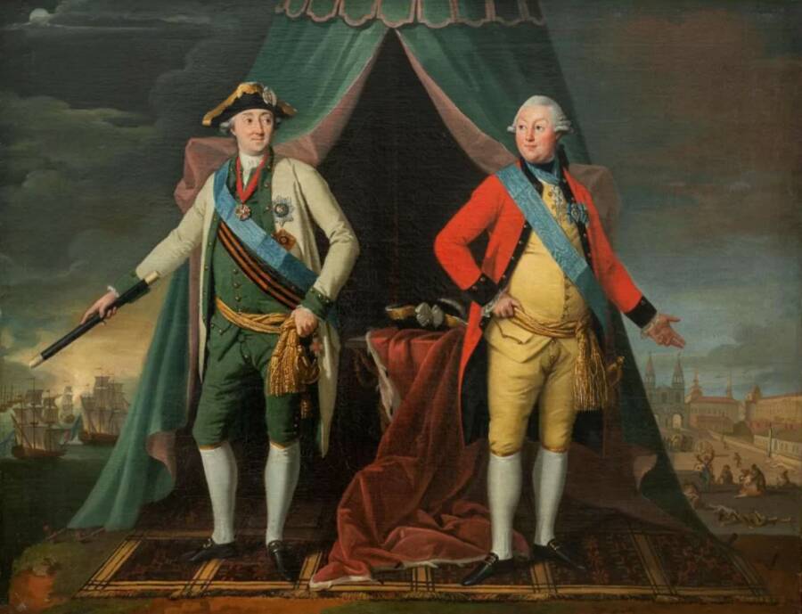 Портрет светлейшего князя Григория Григорьевича Орлова (1734-1783) и графа Алексея Григорьевича Орлова-Чесменского (1737-1807/08) и. Христинек Карл Людвиг (Логин Захарович). Первая половина 1770-х гг. Государственный Исторический Музей